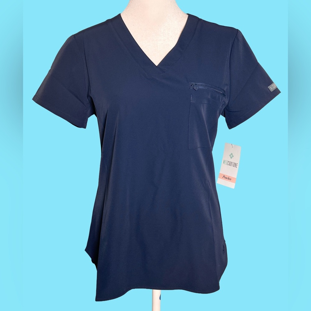 Med Couture Classic Navy V-Neck Short Sleeve Scrub Top - Picture 1 of 8